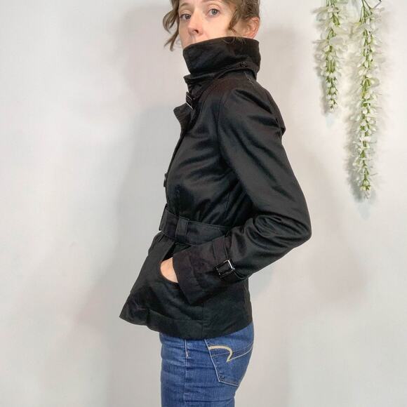 SOIA & KYO black cotton jacket belted double row buttons scoop pockets - Picture 3 of 14